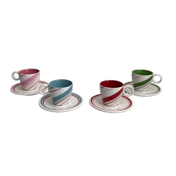 Starbucks Candy Cane Striped Holiday Design Espresso Cups & Saucers Set of 4 - Picture 1 of 9